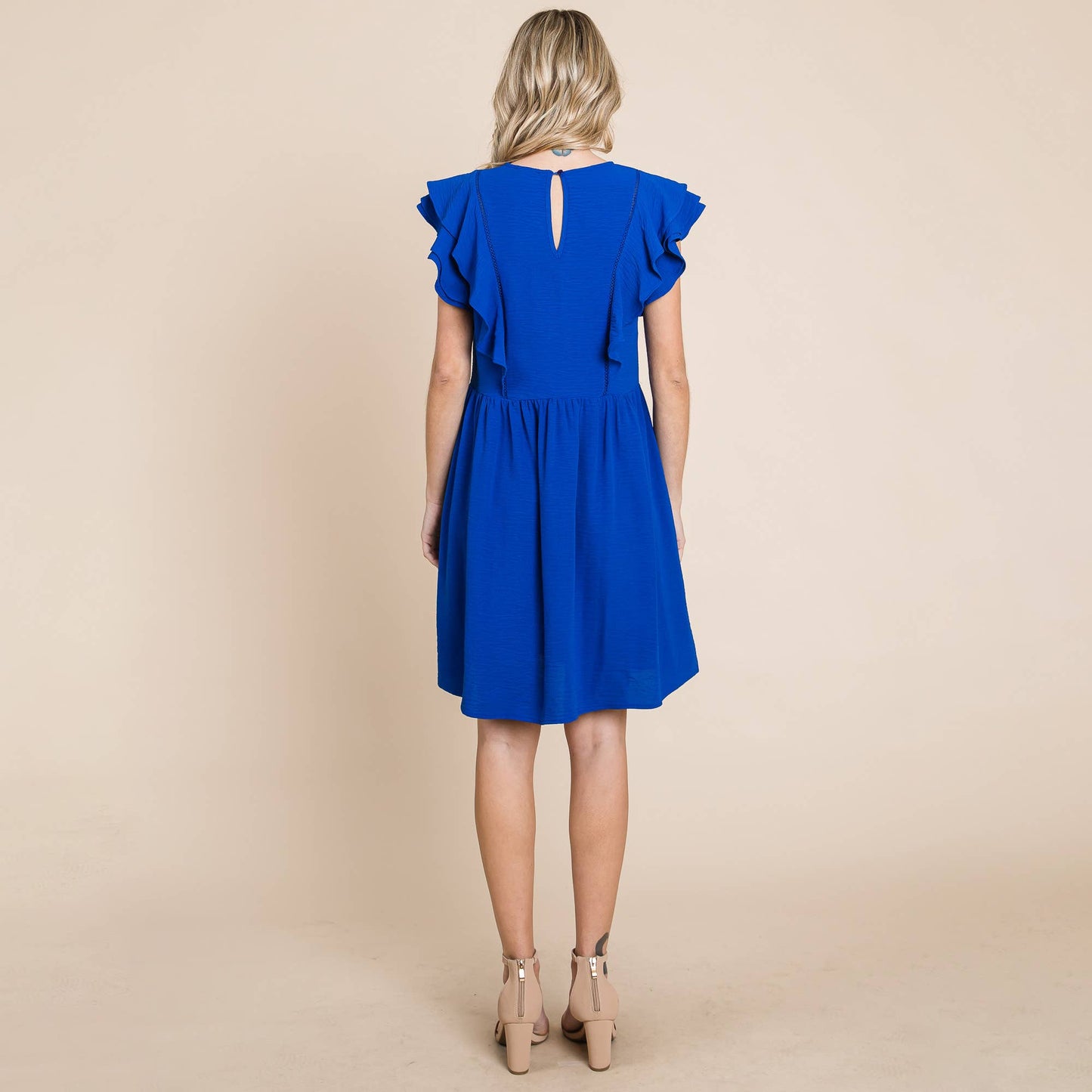 Flutter Sleeve Front Lace Ruched Sundress