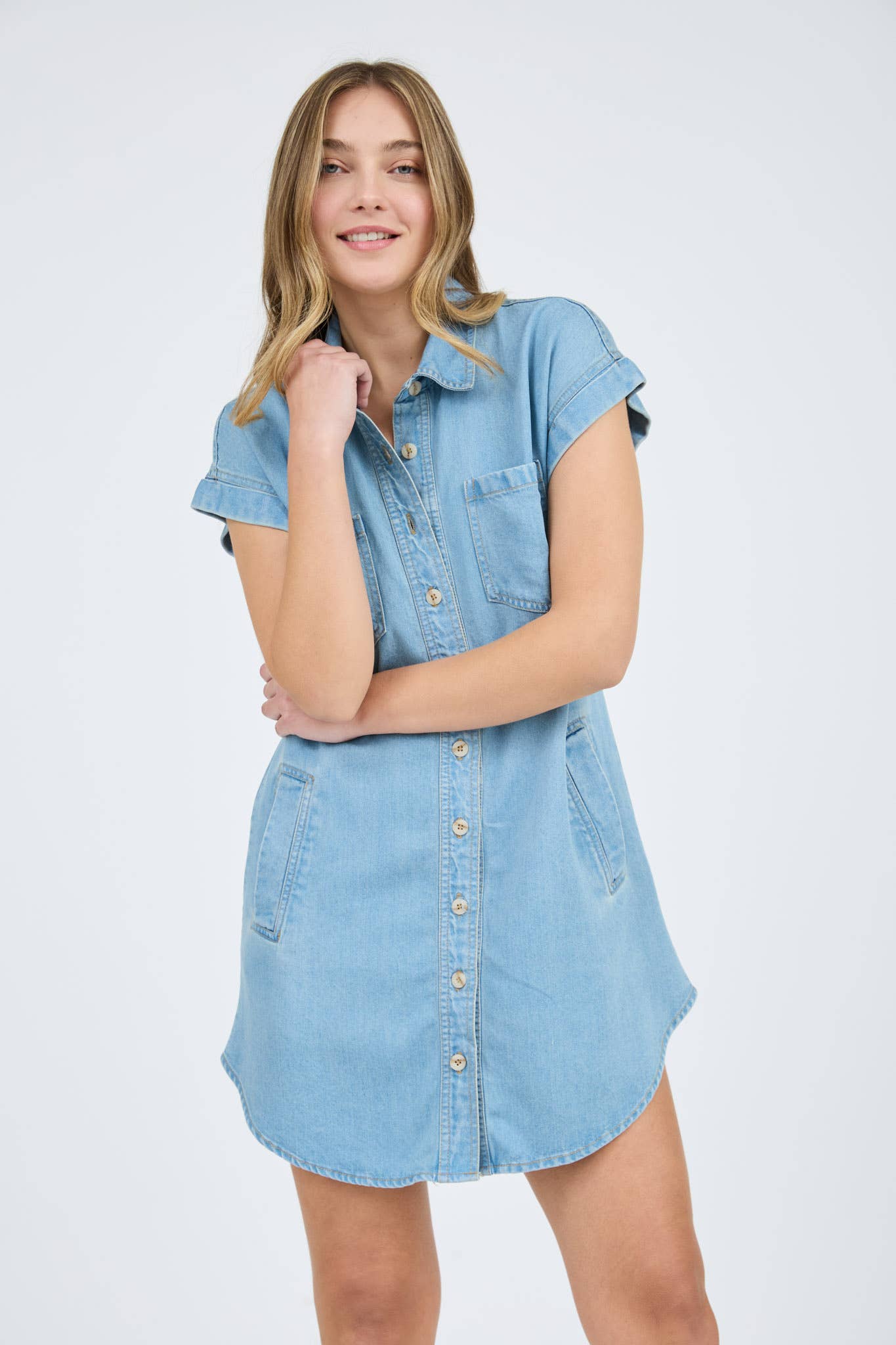 BP POCKET DETAIL COLLARED BUTTON DOWN MINI DRESS