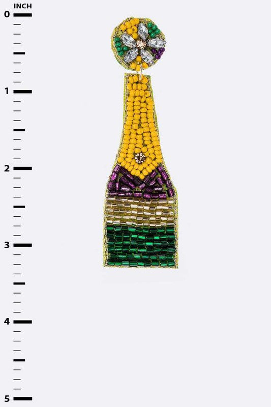 Mardi Gras Champagne Bottle Beaded Earrings