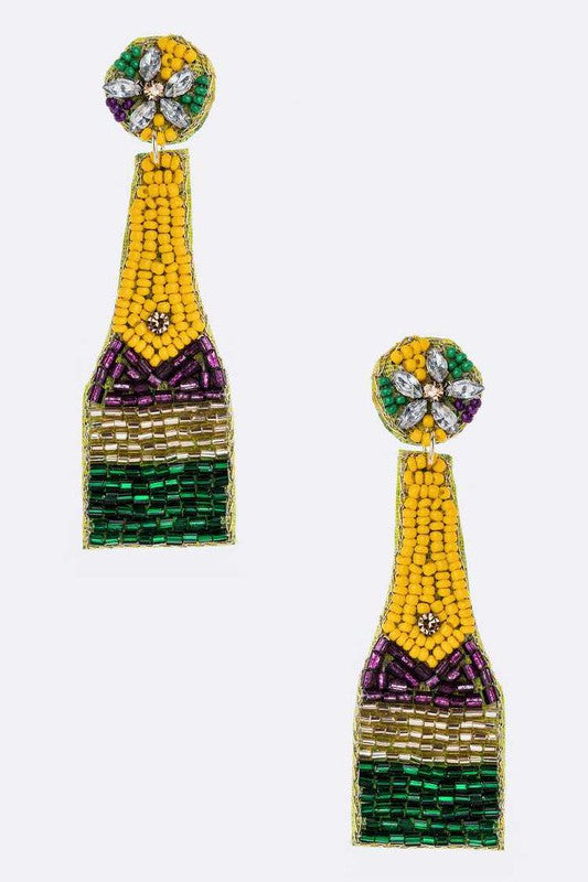 Mardi Gras Champagne Bottle Beaded Earrings