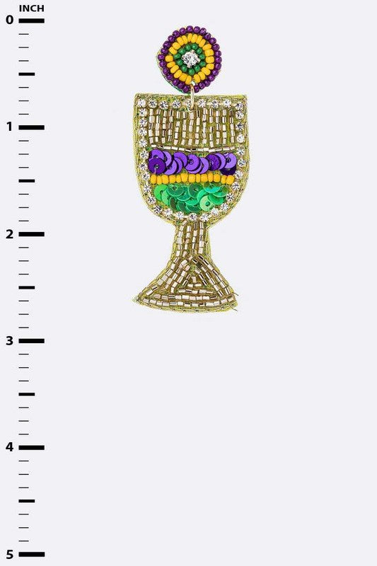 Mardi Gras Wine Glass Beaded Earrings