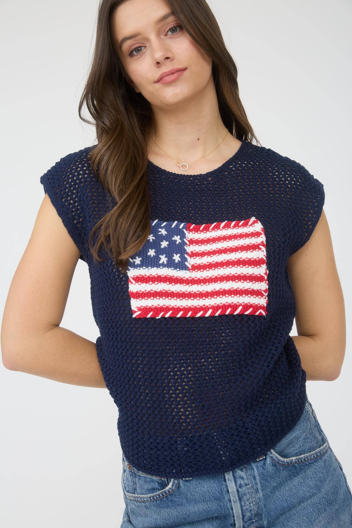 Blu Pepper AMERICAN FLAG CROCHET KNIT TOP