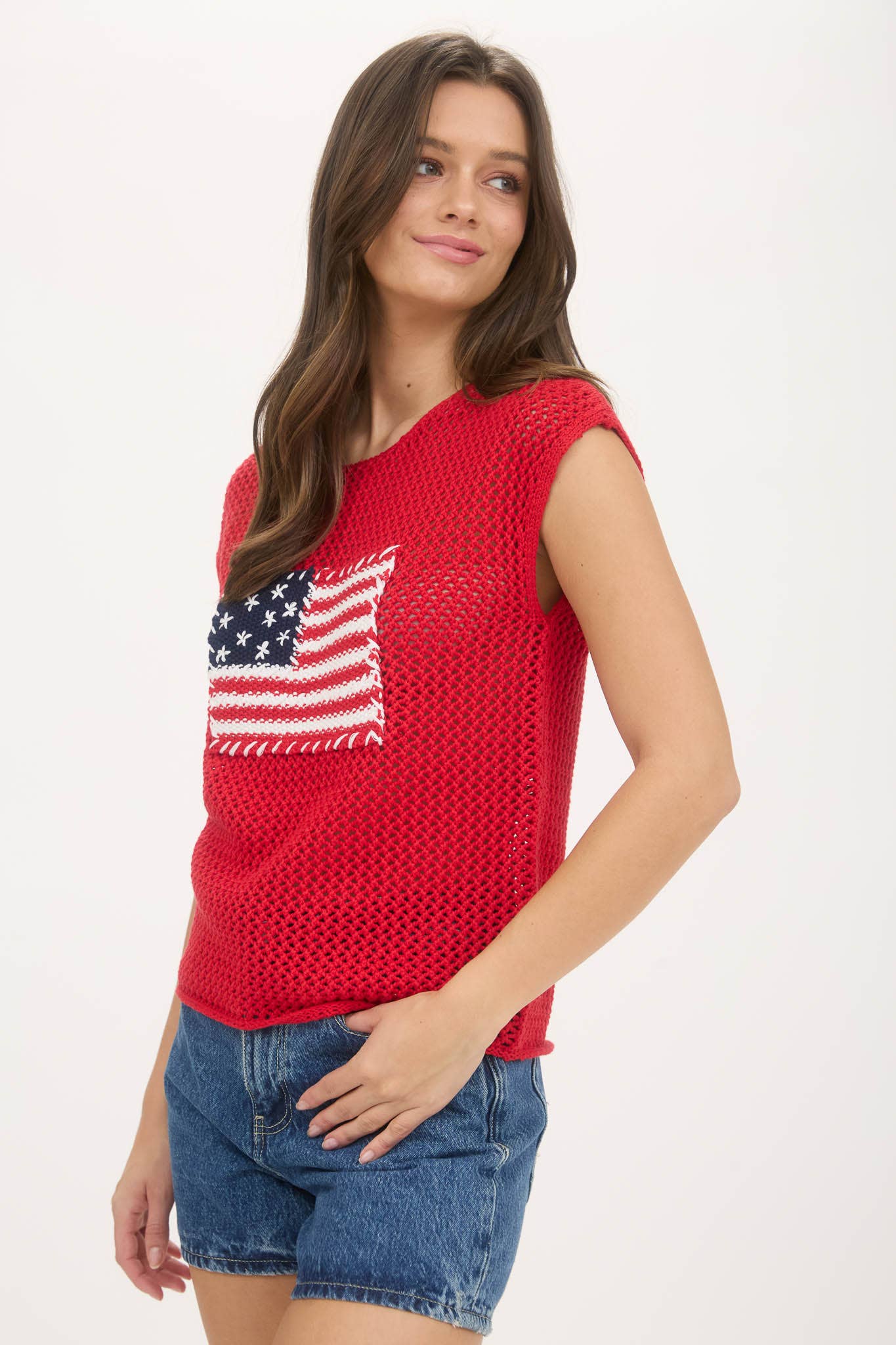 Blu Pepper AMERICAN FLAG CROCHET KNIT TOP