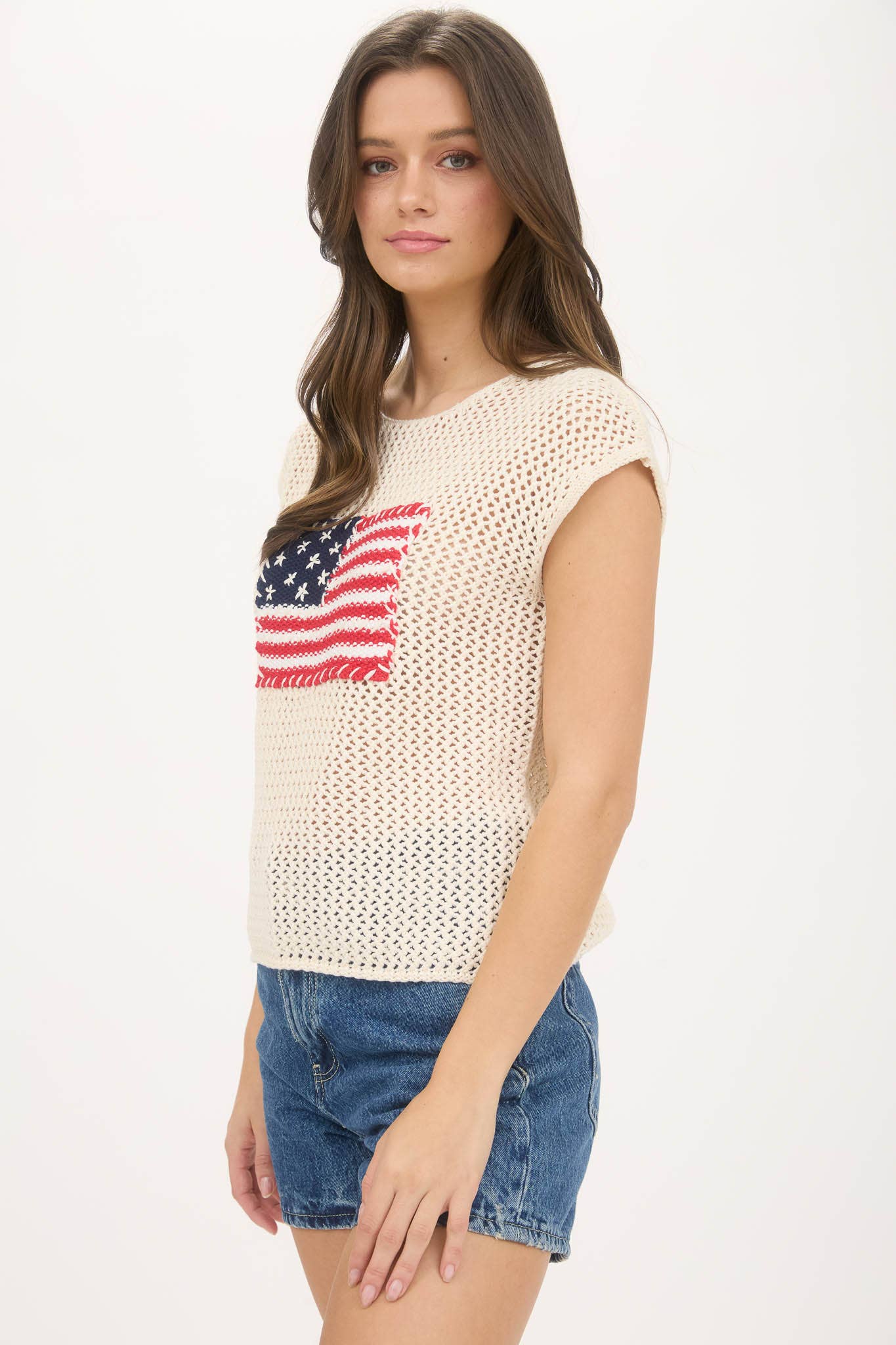 Blu Pepper AMERICAN FLAG CROCHET KNIT TOP