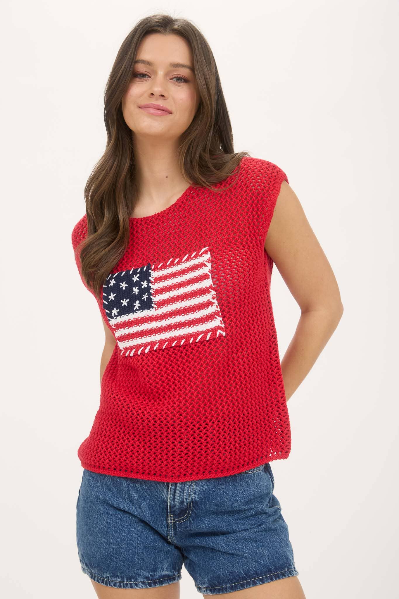 Blu Pepper AMERICAN FLAG CROCHET KNIT TOP
