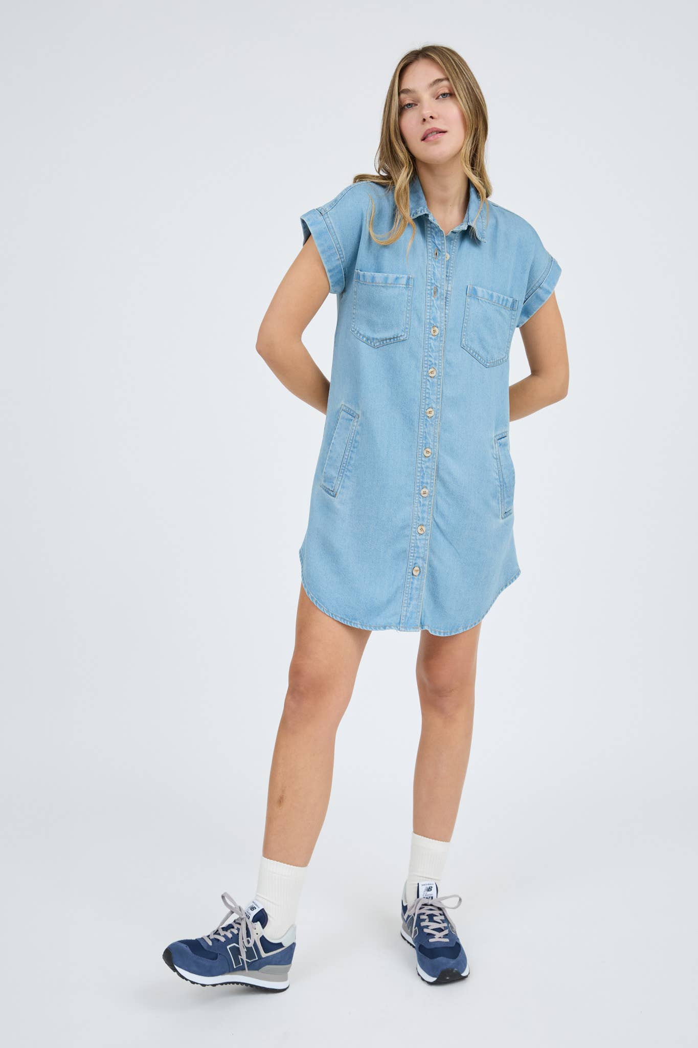 BP POCKET DETAIL COLLARED BUTTON DOWN MINI DRESS