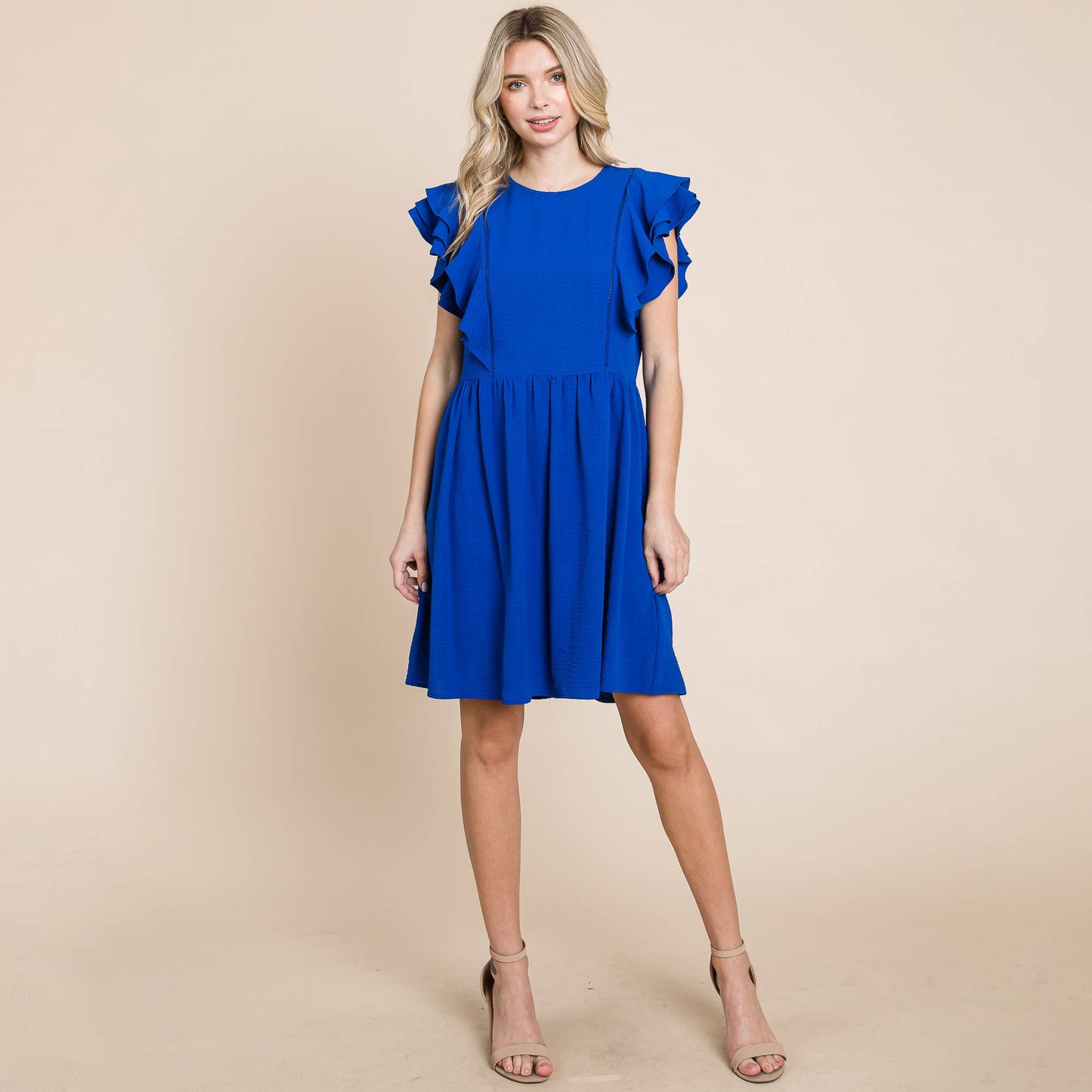 Flutter Sleeve Front Lace Ruched Sundress