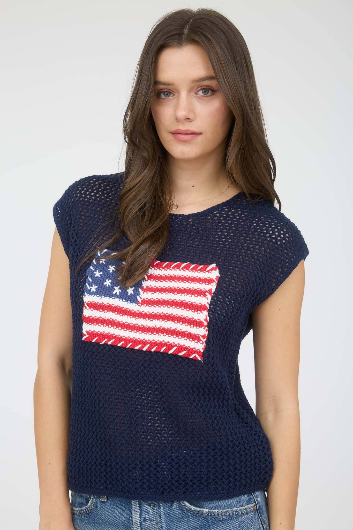 Blu Pepper AMERICAN FLAG CROCHET KNIT TOP