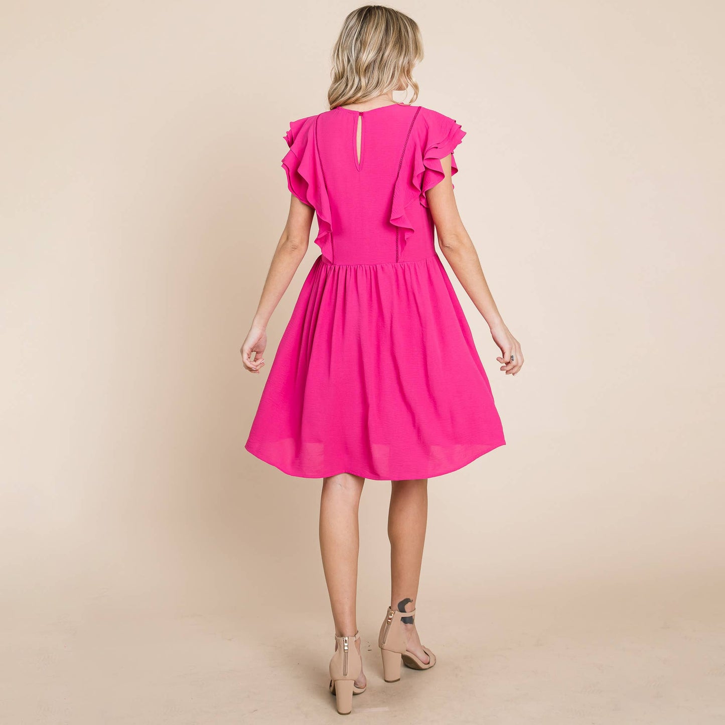 Flutter Sleeve Front Lace Ruched Sundress