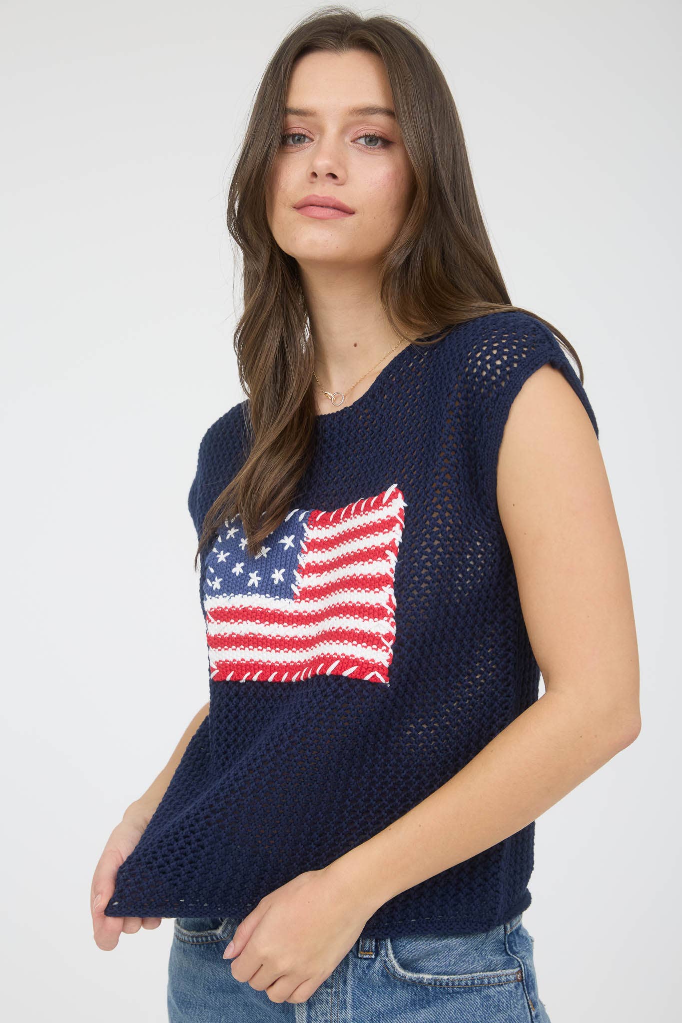 Blu Pepper AMERICAN FLAG CROCHET KNIT TOP