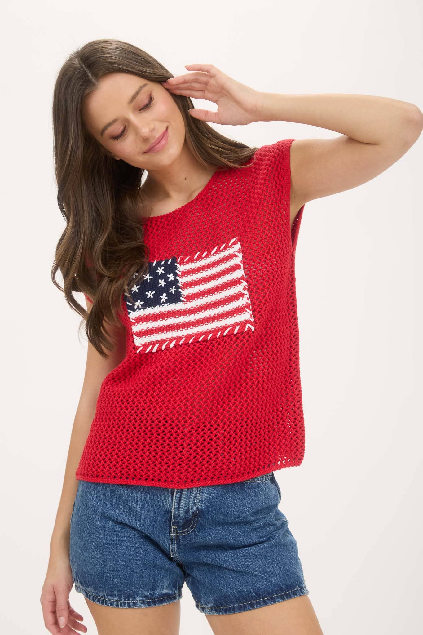 Blu Pepper AMERICAN FLAG CROCHET KNIT TOP