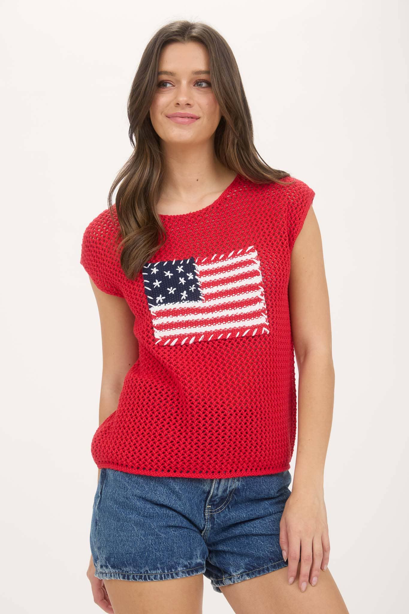 Blu Pepper AMERICAN FLAG CROCHET KNIT TOP