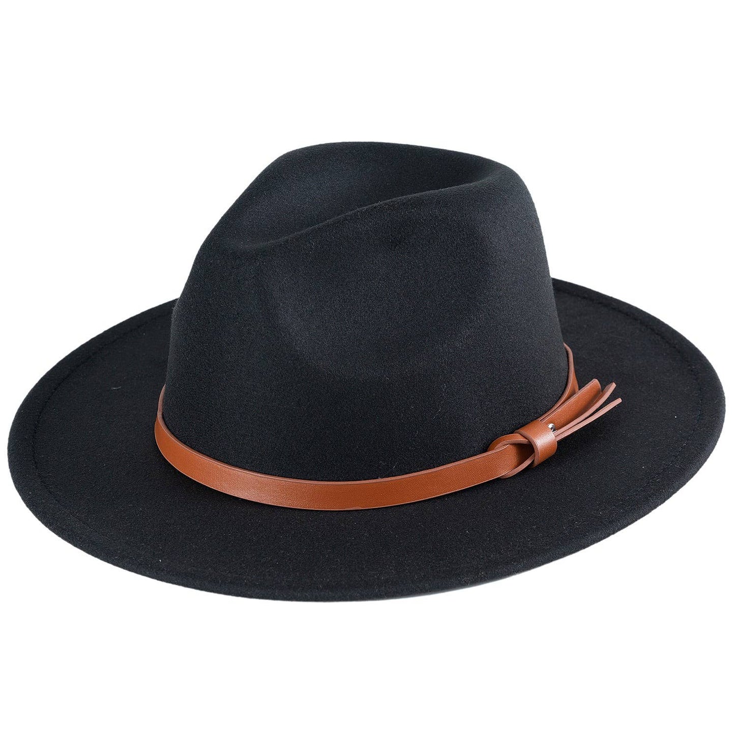 Knotted PU Leather Trim Deco Fedora Hat