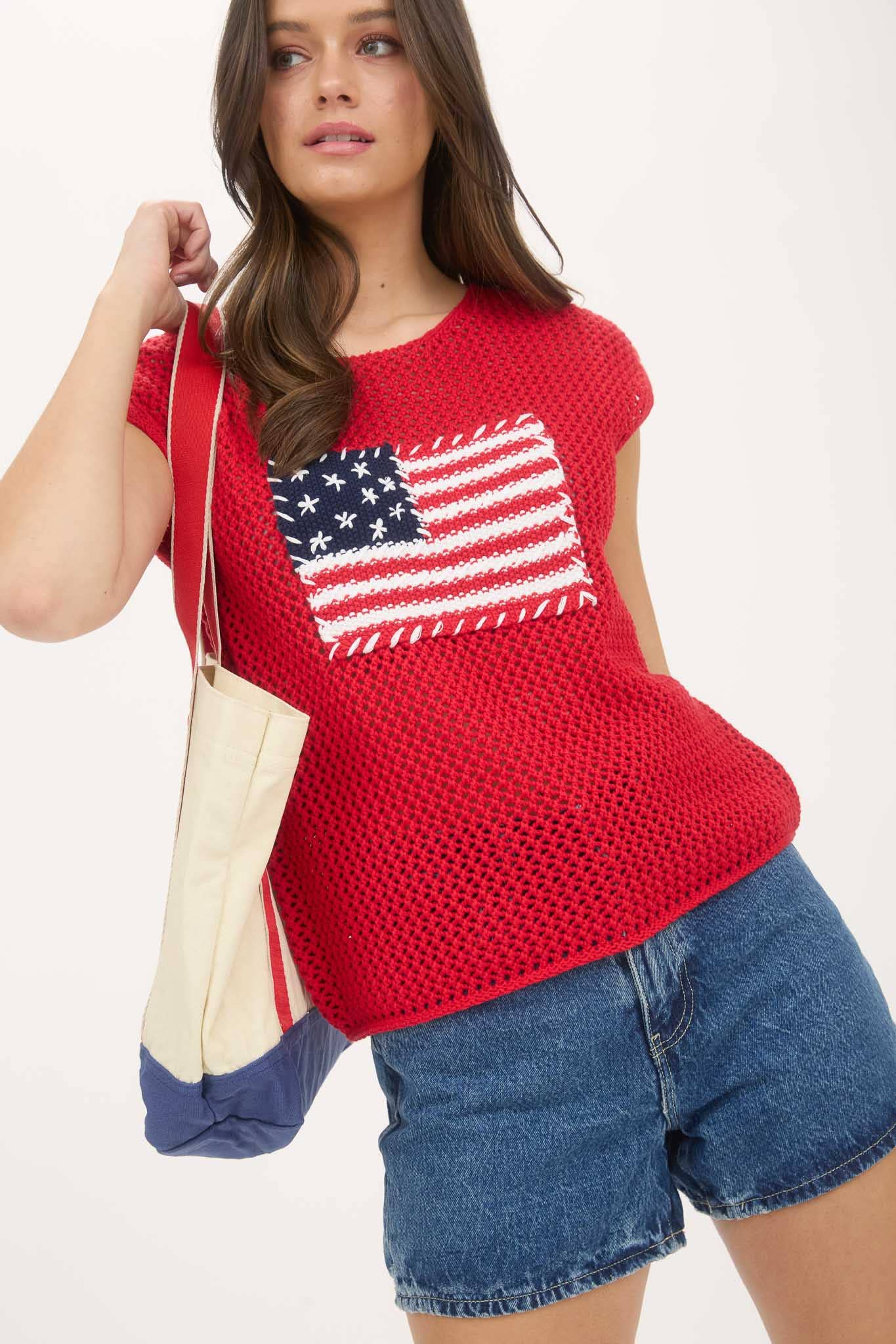 Blu Pepper AMERICAN FLAG CROCHET KNIT TOP