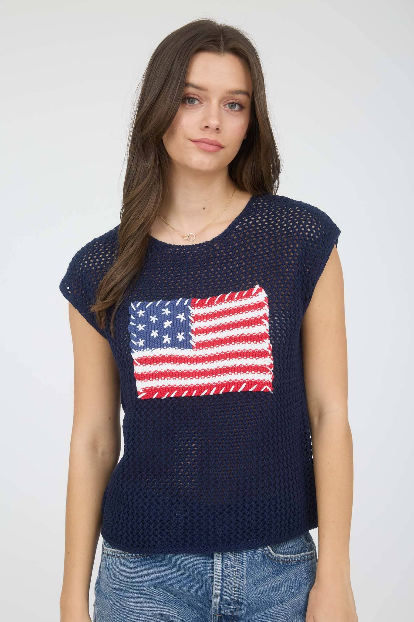 Blu Pepper AMERICAN FLAG CROCHET KNIT TOP