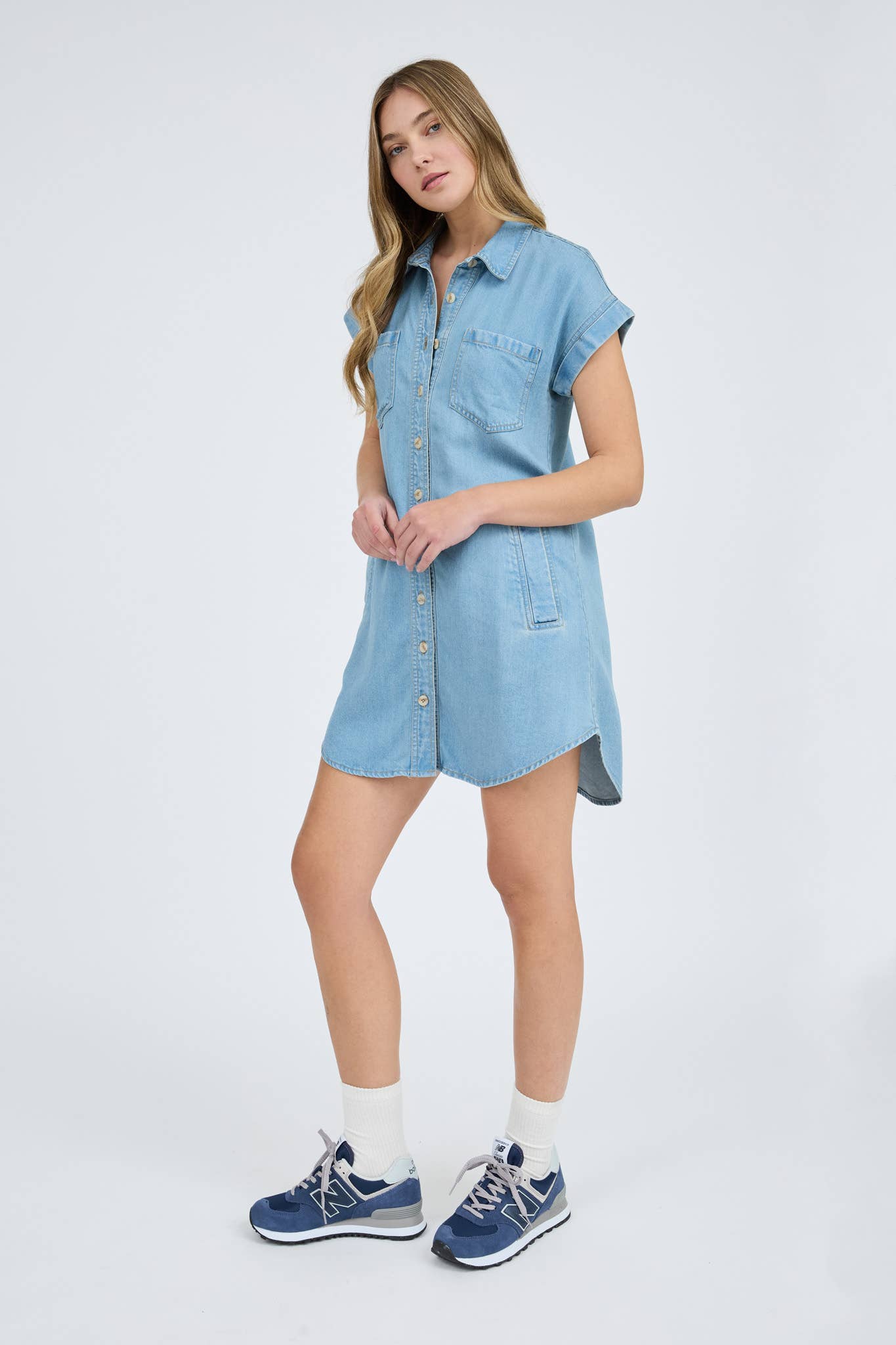 BP POCKET DETAIL COLLARED BUTTON DOWN MINI DRESS