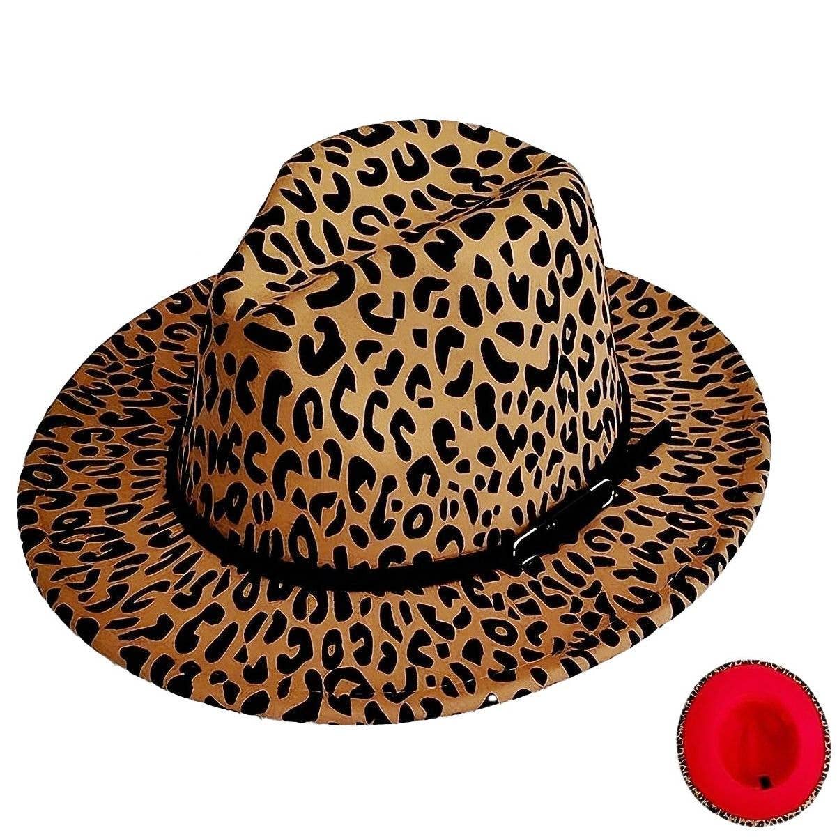 Leopard Black PU Leather band Medium Brim Fedora Hat
