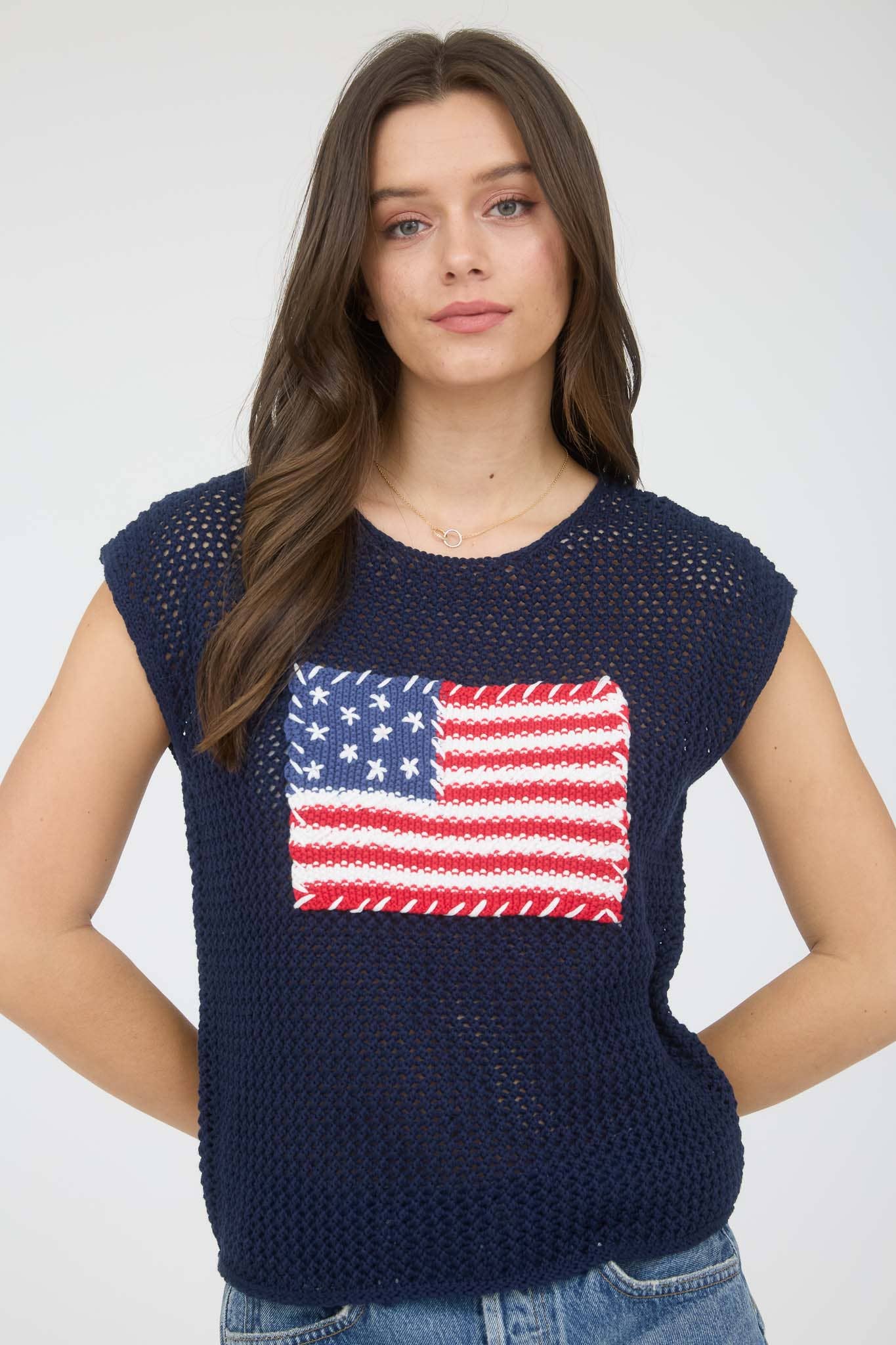 Blu Pepper AMERICAN FLAG CROCHET KNIT TOP