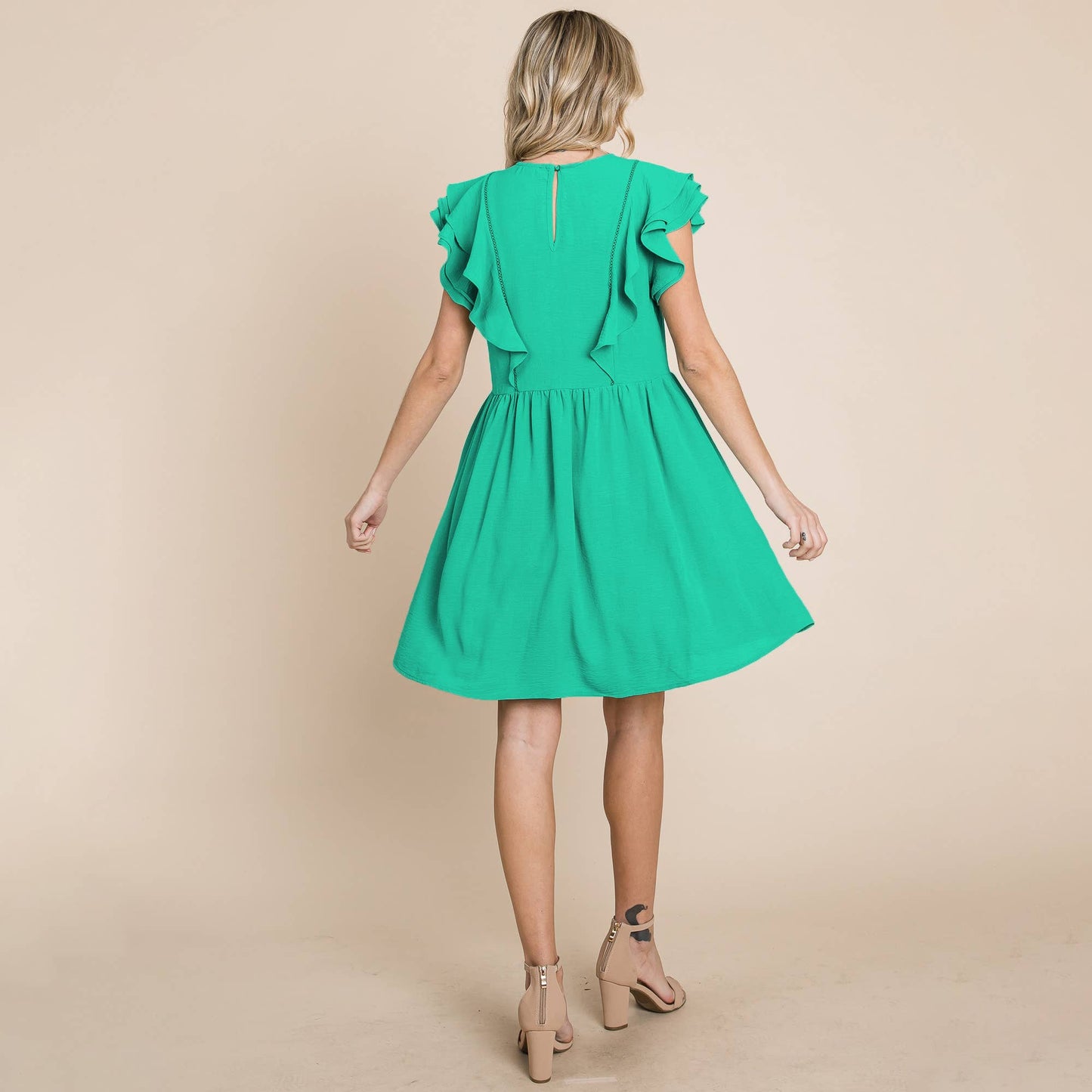 Flutter Sleeve Front Lace Ruched Sundress