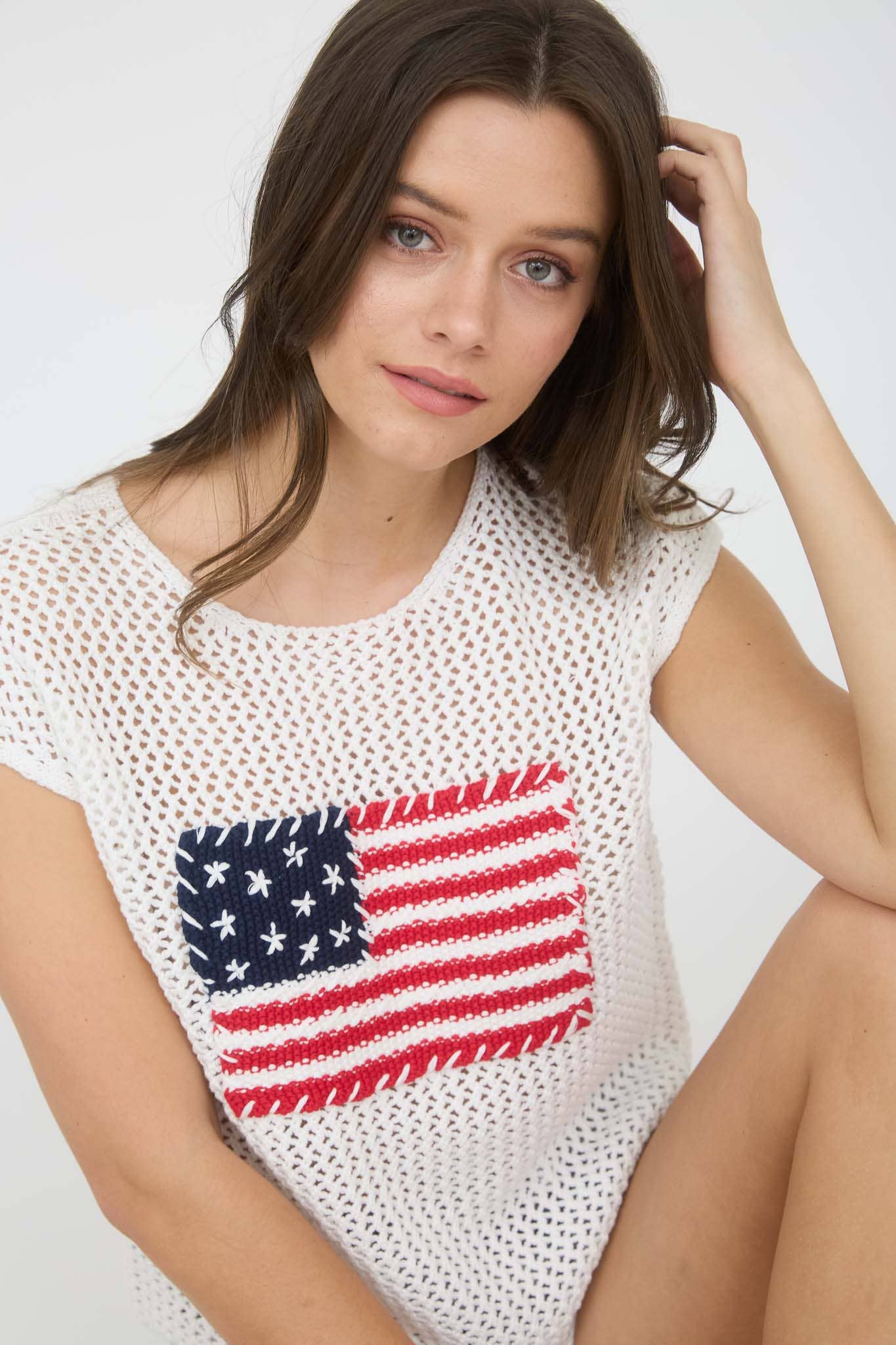 Blu Pepper AMERICAN FLAG CROCHET KNIT TOP