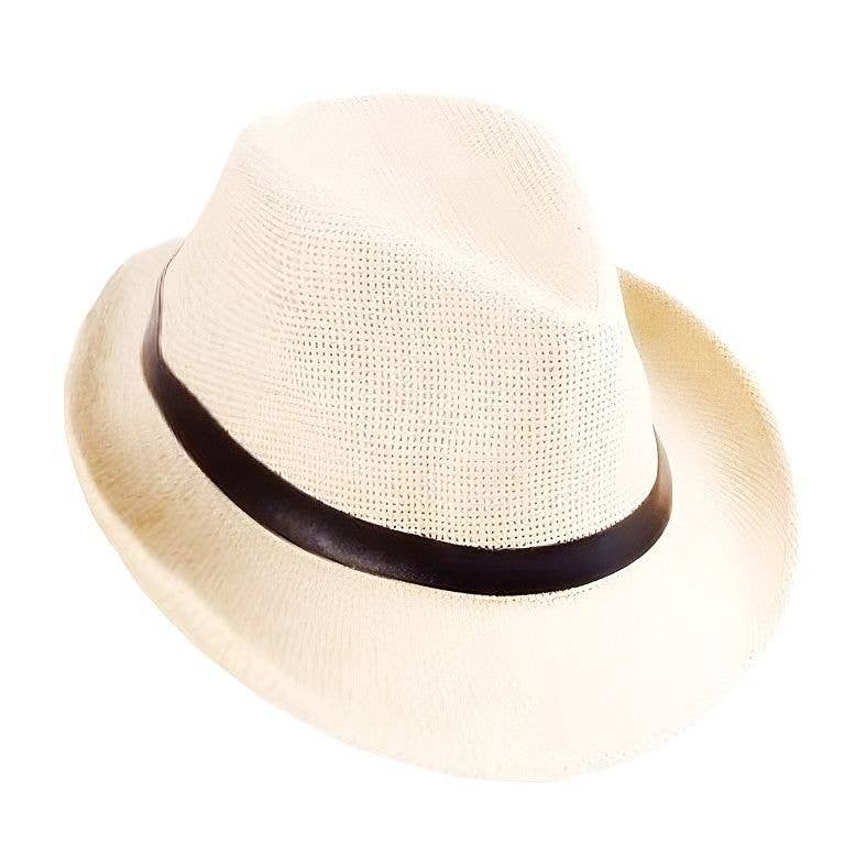 Black Band Summer Straw Fedora Panama Hat