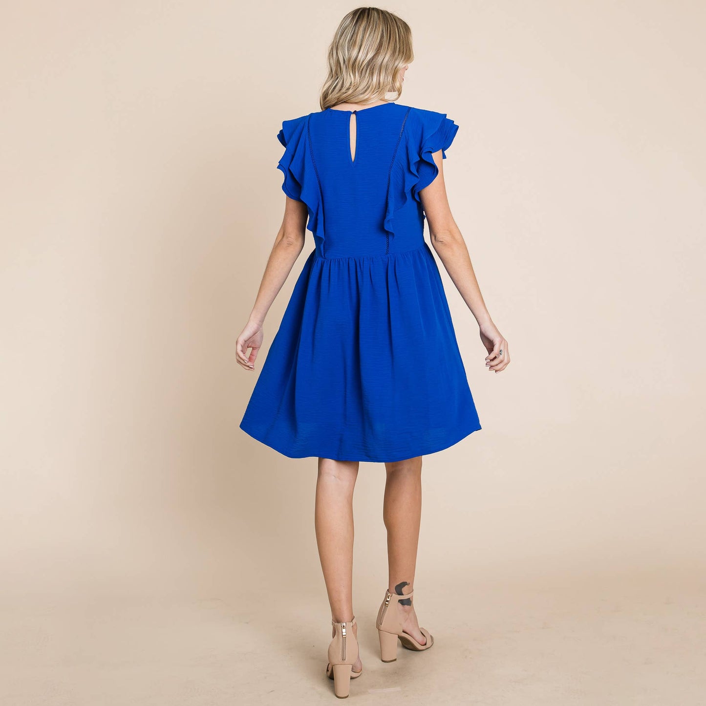 Flutter Sleeve Front Lace Ruched Sundress