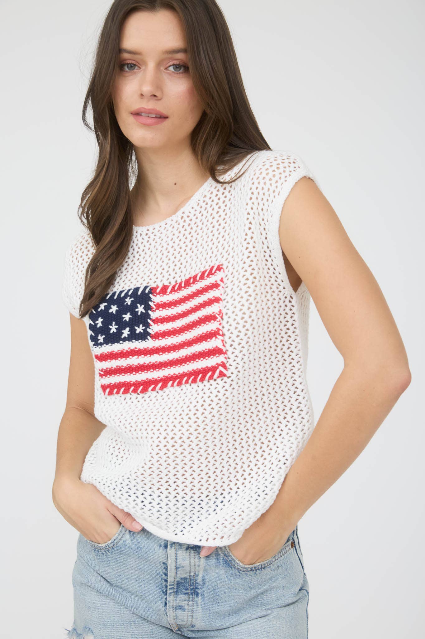 Blu Pepper AMERICAN FLAG CROCHET KNIT TOP