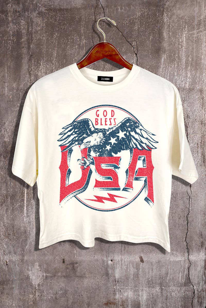 God Bless USA Graphic Crop Tee