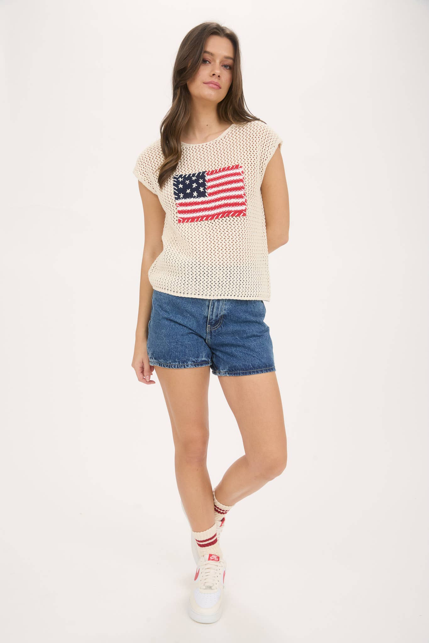 Blu Pepper AMERICAN FLAG CROCHET KNIT TOP