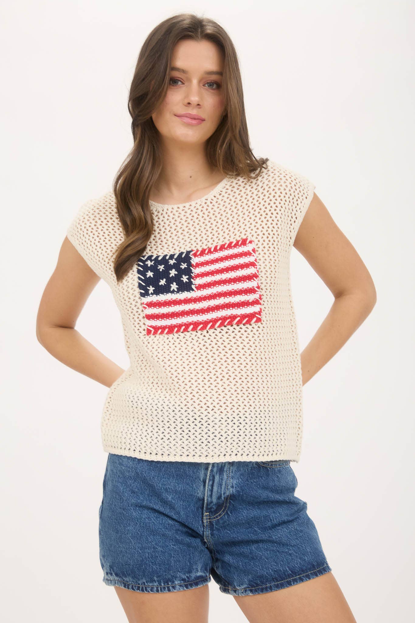 Blu Pepper AMERICAN FLAG CROCHET KNIT TOP