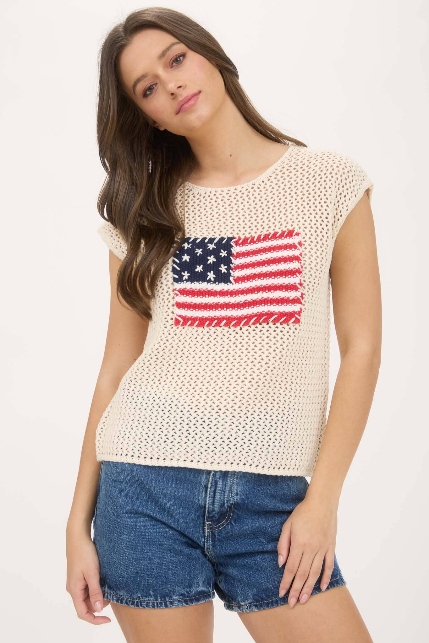 Blu Pepper AMERICAN FLAG CROCHET KNIT TOP