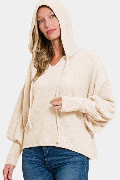 Zenana Brushed Hacci Drop Shoulder Cropped Hoodie