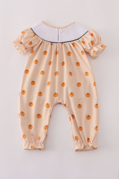 Khaki embroidery smocked romper