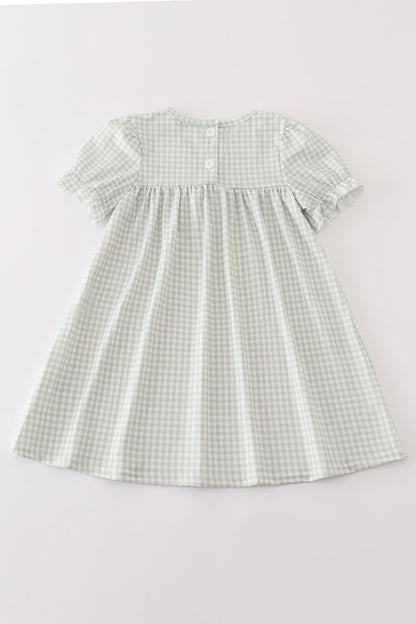 Sage turkey embroidery gingham dress