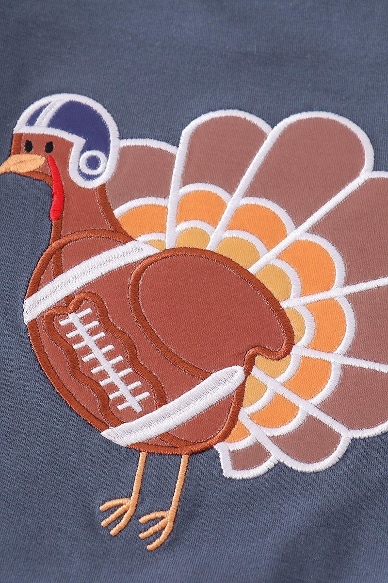 Gray stripe turkey applique boy set