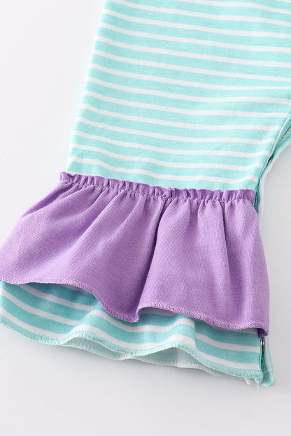 Green stripe princess embroidery girl romper