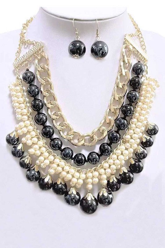 Mix Beads Statement Necklace Set