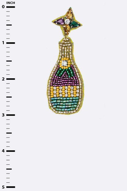 Mardi Gras Champagne Bottle Beaded Earrings