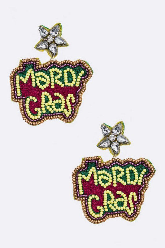Mardi Gras Star Beaded Earrings