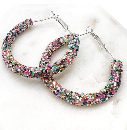 Multi-Color Sequin Glitter Hoop Earrings