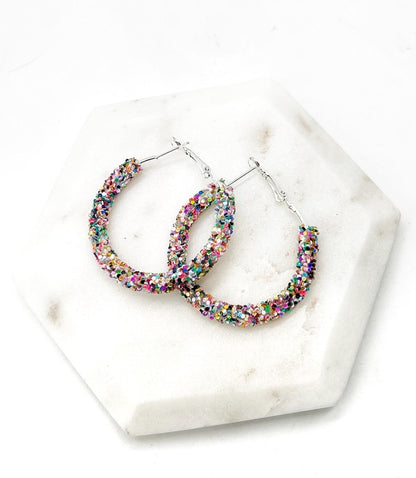 Multi-Color Sequin Glitter Hoop Earrings