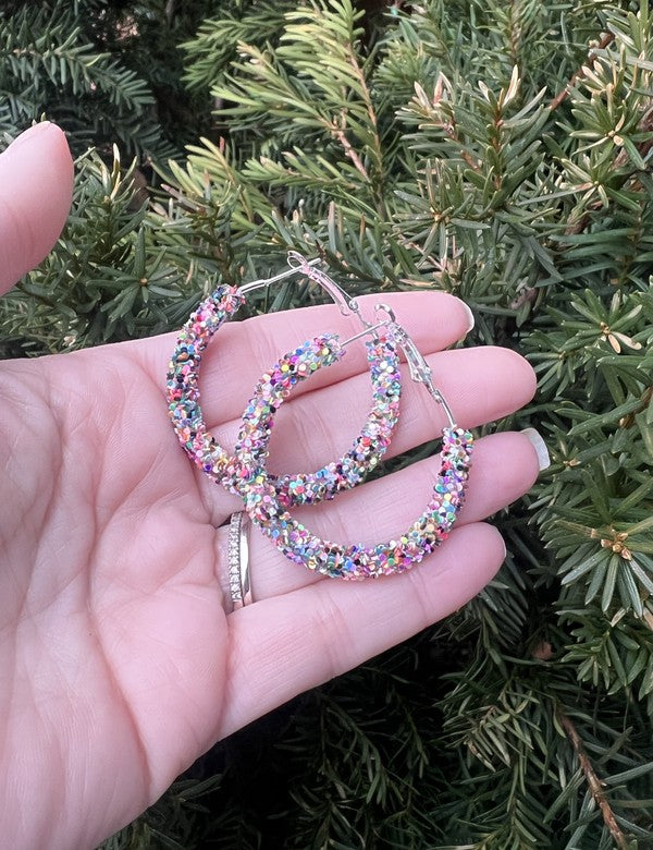 Multi-Color Sequin Glitter Hoop Earrings