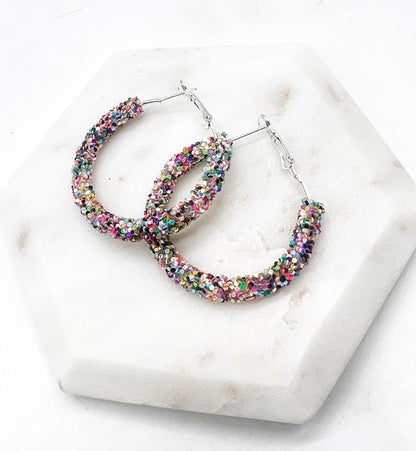 Multi-Color Sequin Glitter Hoop Earrings