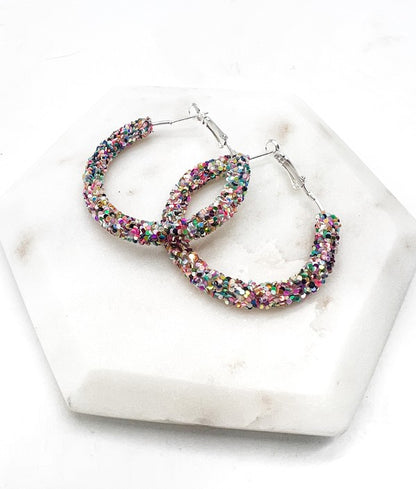 Multi-Color Sequin Glitter Hoop Earrings