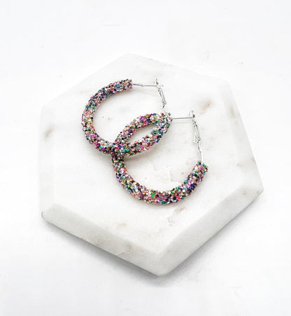 Multi-Color Sequin Glitter Hoop Earrings