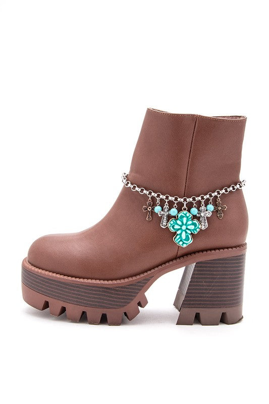 Mix Stone Cross Western Boot Charm