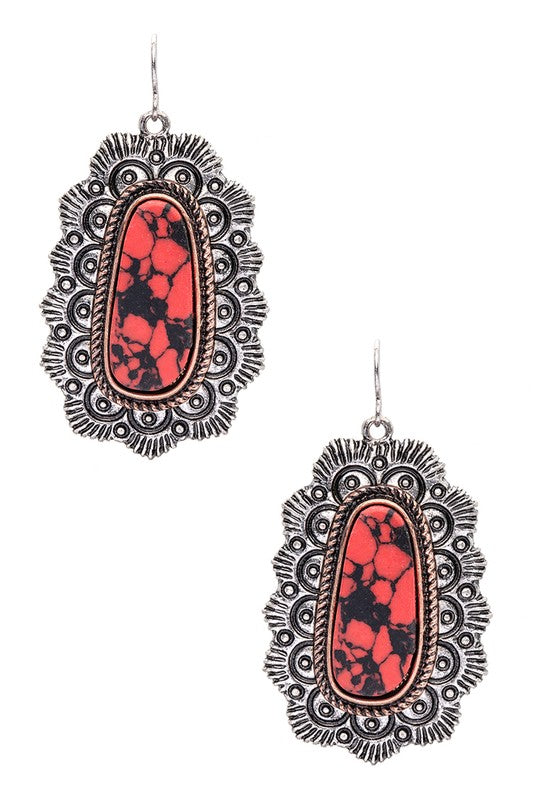 Western Engraved Stone Earrings