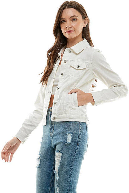 Cotton Blend Stretched  Ladies  Casual Denim Jacket