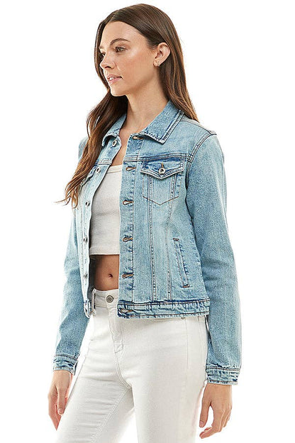 Cotton Blend Stretched  Ladies  Casual Denim Jacket