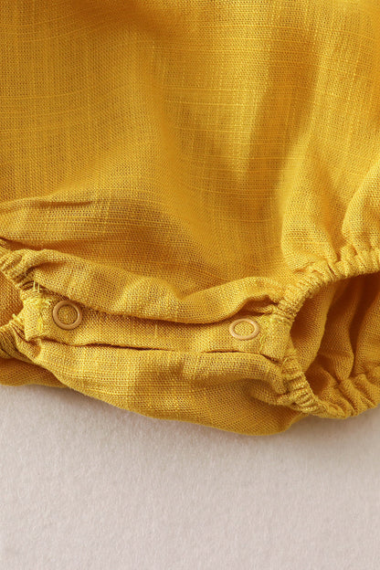 Mustard linen girl ruffle bubble